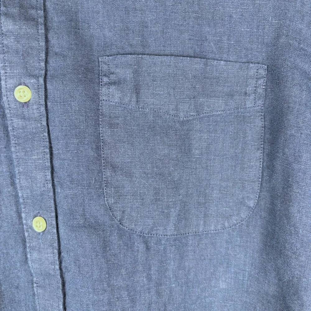 J.Crew Irish Linen Short Sleeve Button Down Shirt Navy Classic Fit Men M